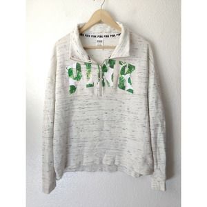 Victoria's Secret PINK Tropical Palm Leaves Gray Quarter Zip Sweatshirt Size M